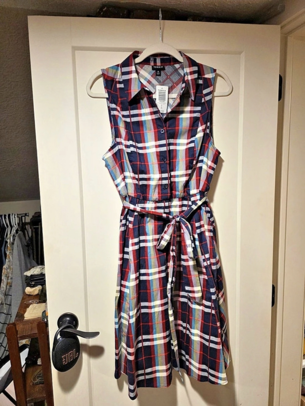 Torrid Poplin Collared Shirt Dress Plaid Blue & Red Size 0